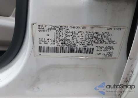 2004 Toyota Rav4 из США, поврежденный, VIN JTEHD20V746006407